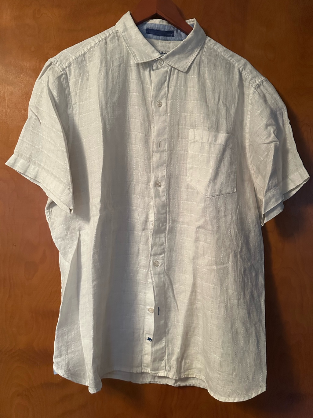 Men’s Tommy Bahama Window Pane Stitch Linen Button-Up Shirt, Size L